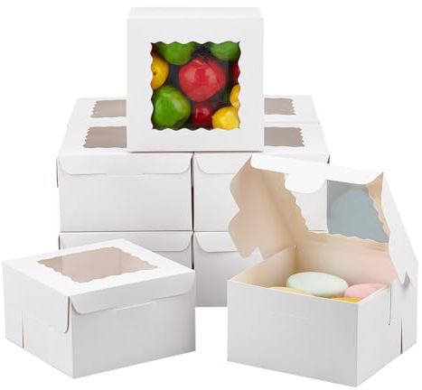 NBEADS 20 Stück Geschenkboxen, Weiße Kleine Gefaltete Papierboxen Wiederverwendbar Kleine Kraft Treat Boxen Mit Fenster Für Vorschlag Geburtstagsfeier Hochzeit, 10x10x6cm