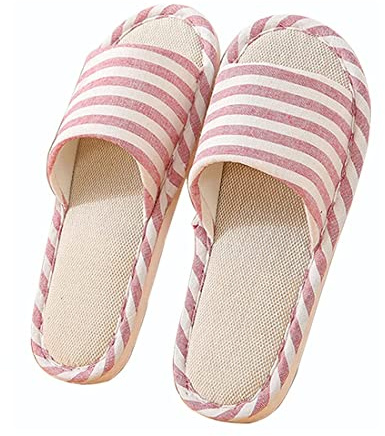 Oniphia Zapatillas de Lino de Algodón Unisex Interior Antideslizantes Rayas Sandalias Casual de Punta de Puertas Abiertas Zapatos de Casa (rojo, EU39-40)