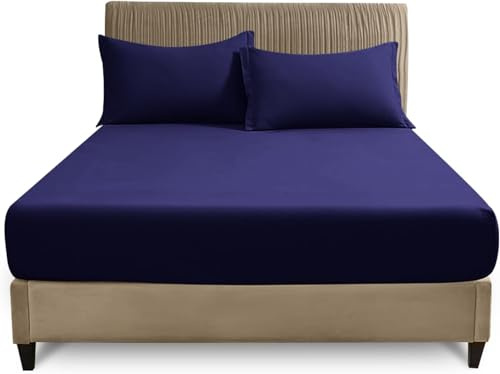 GC GAVENO CAVAILIA Easy Care Polycotton Fitted, Plain Dyed Bed Sheets OR Housewife Pillowcases 2 Pack, Polyester-Cotton, Navy, Single
