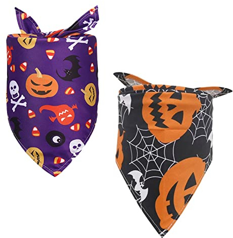 Bandane per cani di Halloween, set di 2 foulard per cani di Halloween, bandana per Halloween, sciarpa triangolare per cani di taglia piccola, media e grande, gatti, feste di Halloween, accessori