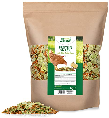 HÜHNER Land Hühnerfutter - Protein Snack 1kg für Hühner & Geflügel, mit Erbsenflocken & Bachflohkrebse getrocknet I Natürliches Geflügelfutter, Gemüseflocken Hühner Zusatzfutter