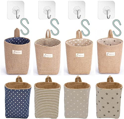 perfsign 4 Pack Hanging Basket for Door,Small Wall Basket Decor,Jute Hanging Wall Storage,Wall Baskets for Plants,Boho Camper Decor Storage for Key, Sunglasses, Wallet on Door,with Mounting Hook