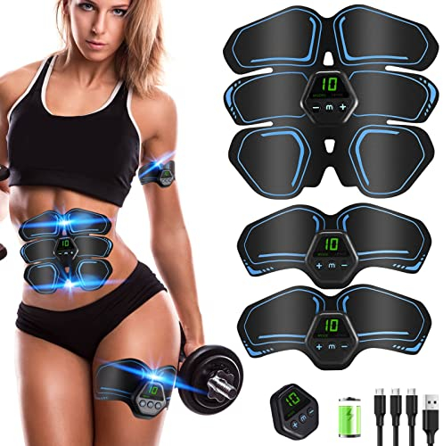 UIHOL EMS Trainingsgerät, EMS Bauchmuskeltrainer LCD Bildschirm muskelstimulator USB Wiederaufladbarer Tragbarer Muskel Trainer 10 Modi 20 Intensitäten Geeignet Damen & Herren (Blau)