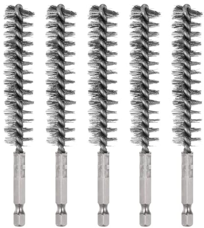 QUARKZMAN 5Pcs Cepillo de Alambre de Acero Inoxidable 16mm Diámetro para Limpiar Tubos y Conductos con Mango y 1/4 Vástago Hexagonal para Tubos Puertos Rodamientos