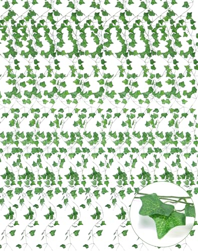 QWORK Lot de 24 guirlandes de lierre artificiel - Guirlande de lierre artificiel pour chambre à coucher - Pour jardin, mur, mariage, fête, cuisine