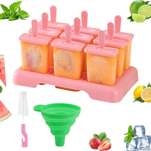 Quxvena Eisformen Eis am Stiel, 9 Popsicle Holder Silikon Eisform, BPA Frei Einfache Freigabe Eis Formen für Stieleis