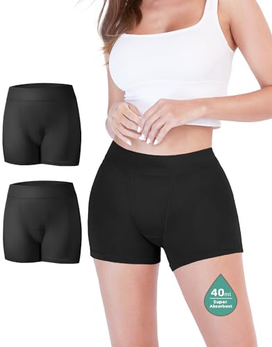 TIICHOO Periodenunterschwäsche Starke Blutung Damen Boxershorts Hohe Taille Perioden Unterwäsche 2er Pack(Medium, Schwarz)