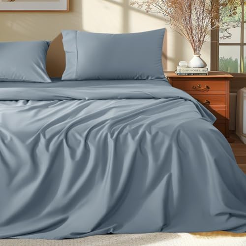 Shilucheng Juego de sábanas de 100% algodón Egipcio, tamaño King, 1000 Hilos, sábanas de algodón de Lujo, Ropa de Cama y Fundas de Almohada Transpirables y refrescantes, Bolsillo de 40 cm de