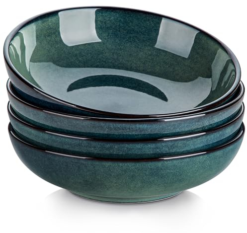 vancasso Stern Suppenteller 4er Set, 1140 Ml großen Pastateller, Spaghetti Tiefteller, Nudelschalen, Ramenschalen, große Salatschalen, Mehrzweckschalen, Grün Steingut Salatschalen Set