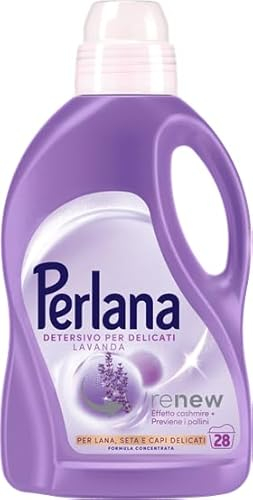 Perlana Detersivo Delicati Lavanda (8 confezioni da 28 lavaggi), Detersivo lavatrice liquido per lana, seta e delicati, Detersivo delicati per effetto cashmere e fibre rinnovate al profumo di lavanda