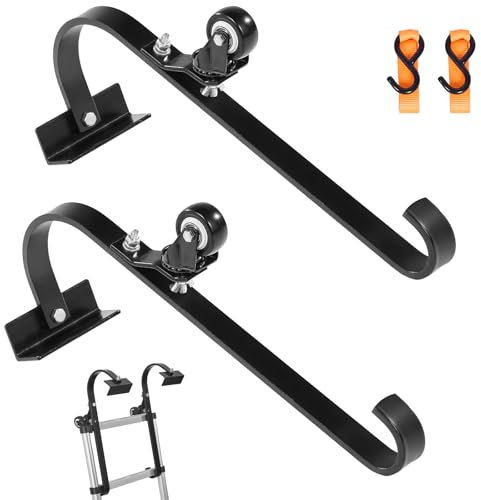 VEVOR Gancho de Escalera de Techo, 2 Piezas de Gancho con Rueda Fija y Barra Giratoria Estabilizador de Escalera de Techo de Acero Resistente Capacidad de 272,2 kg, Extensión de Caballete de Techo