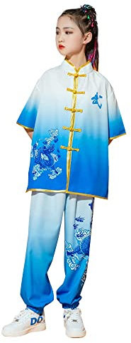 Kinder Kung Fu Anzug Chinese Martial Art Clothing Set Tai Chi Uniform Modern Performance Kostüm Für Mädchen Jungen blue-150cm