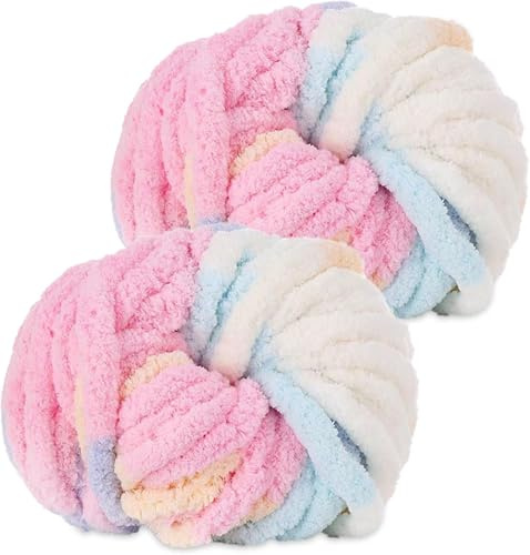 Hengrongshen 2 Ovillos Lana Gruesa para Tejer a Mano 500g, Lana Gorda XXL Malvavisco, Ovillo Lanas Gruesa para Tejer Mantas, Almohadas, Bufandas y Gorros