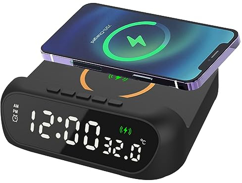 Alarm Clock With Wireless Charging 3-in-1 15W Alarm Clock Charging Station LED Digital Display Alarm Clock Temperature Display for Bedroom, Office Desk, Alarm Clocks For Bedrooms