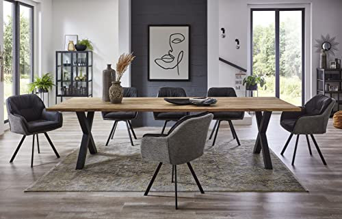 SAM Baumkantentisch Eden | 160 x 85 cm | X-Gestell schwarz | Farbe: naturfarben | Akazie 26mm | pflegeleichter Esstisch/Esszimmertisch