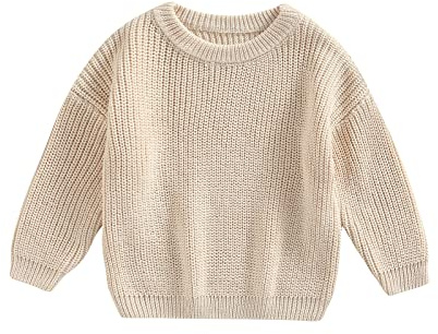 Baby Oversized Knitted Jumper Girls Boys Winter Ribbed Knit Sweater Chunky Pullover Long Sleeve Knitwear Top Soft Unisex Toddler Baby Clothes Autumn Outwear (Milky White, 0-3 Months)