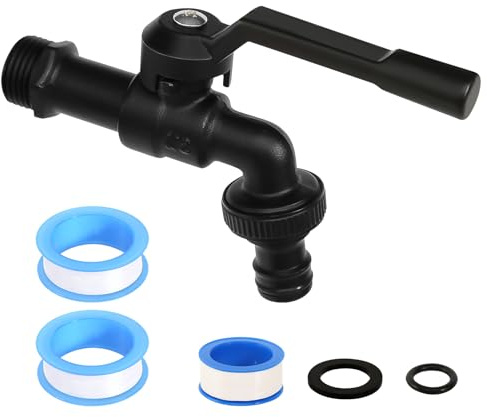 Rubinetto da Giardino, 1/2'' Rubinetto Esterno Giardino con Adattatore per Tubo da Giardino, Rubinetto Esterno in Ottone Rubinetto Acqua Giardino per Casa Giardino Nero
