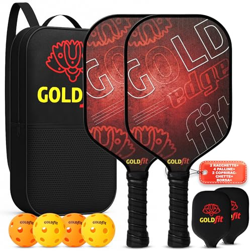 GOLDFIT | Ensemble de Pagaies de Pickleball, Raquettes en Fibre de Carbone Texturée avec 4 Balles et Sac, Légères, Ergonomiques, Antidérapantes, pour Hommes et Femmes de Tous Niveaux
