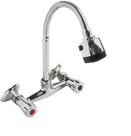 Rubinetto per lavello da cucina a doppia maniglia per montaggio a parete con 150 mm di distanza centrale regolabile in lega di zinco ugello girevole miscelatore lavabo cromato
