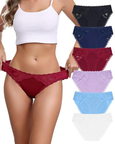 Levao Lot de 6 Culotte Femme Coton Dentelle Confort Slips Respirant Hipster sous-vêtements Soft Sexy Panties Taille Basse Multipack S-XL