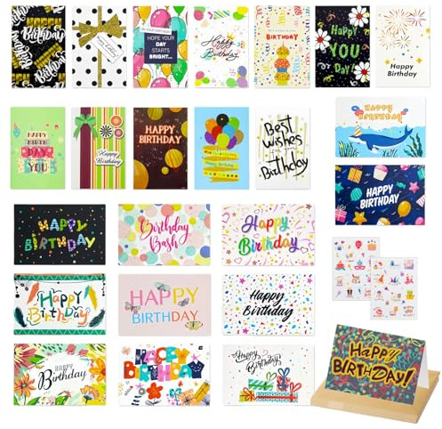 24 Stück Geburtstagskarten Set mit Umschlag，Geburtstagskarte Klappkarten Glückwunschkarte Geburtstag，Happy Birthday Karte Geburtstag Geburtstagskarte Frau Mann