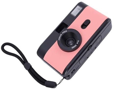 Yechiry Fotocamera Analogica Nostalgica da 35 Mm, Fotocamera Retrò Portatile Riutilizzabile con Flash Integrato e 27 Pellicole a Colori, Strumento Fotografico Leggero e Resistente (Rosato nero)