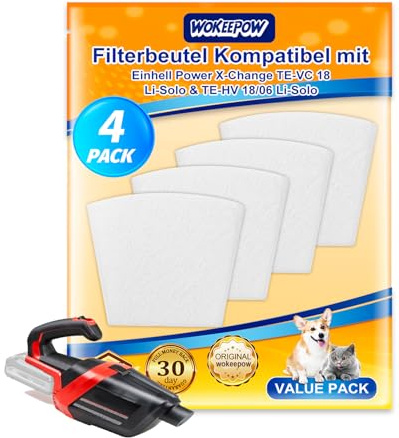 WOKEEPOW Staubsaugerfilter Ersatzbeutel Kompatibel mit Einhell Power X-Change TE-VC 18 Li-Solo & TE-HV 18/06 Li-Solo kabellosen Standstaubsauger, Waschbare Filter für Einhell Akku Staubsauger, 4er Set