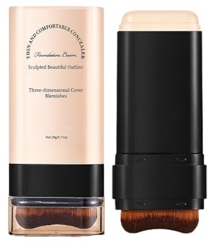 Maquillaje Barra Base Maquillaje Coreana Foundation Stick 2-en-1, Contorno y Corrector con Cepillo Incorporado, Acabado Mate Impermeable para Piel Mezclada y Madura (#4, 68g)