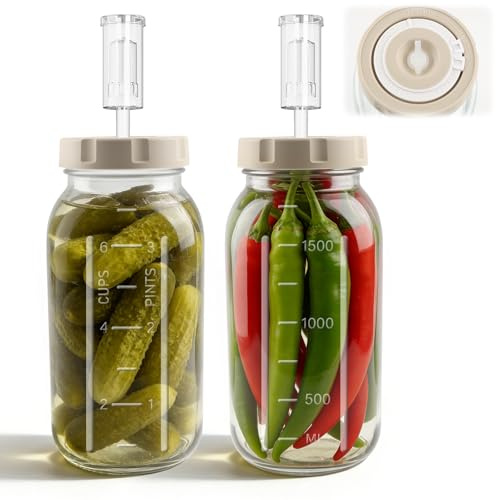 Lwtsrp 2 tarros de fermentación de 2 litros con indicador de fecha y cierre hermético - Perfecto para chucrut, kimchi, kombucha (paquete de 2)