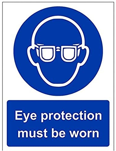 V Safety Eye Protection Must Be Worn PPE Sign - 150mm x 200mm - Self Adhesive Vinyl