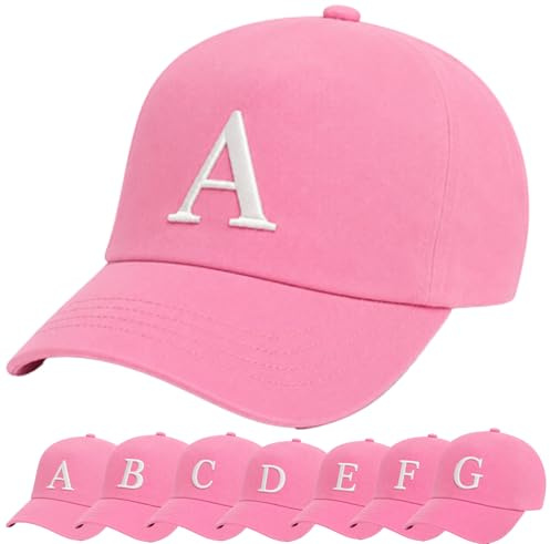 4sold Girls Baseball Cap Pink Kids Cap with Embroidered Letter A-Z, Adjustable Cotton Children School Kids Hat for Girls Age 4-12, Childrens Summer Sun