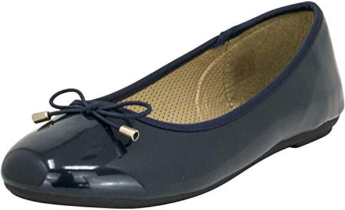 Fitters Footwear That Fits Dames Ballerines Fiona synthétiques Ballerine laquée avec Noeud (42 EU, Bleu foncé)