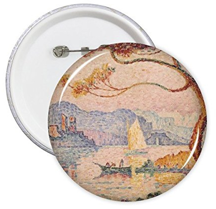 DIYthinker Arbre Lac Bateau à l'huile abstraite écoles de peinture Impression Bouton Badge Broches rondes Vêtements Décoration cadeau 5pcs L Multicolore