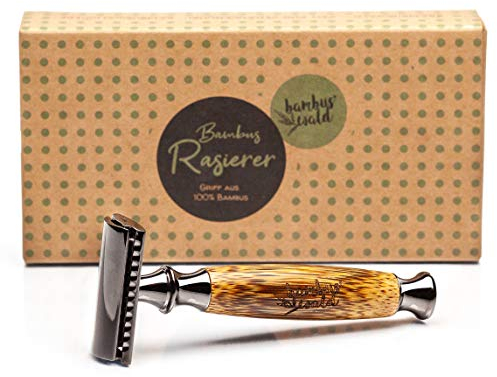 bambuswald© umweltfreundlicher Nassrasierer | Rasierhobel für Männer - Rasierer zur Bartpflege - hautfreundliche Rasur für Bart, Kopf & Gesicht mit austauschbaren Klingen. Barthobel Griff aus Bambus