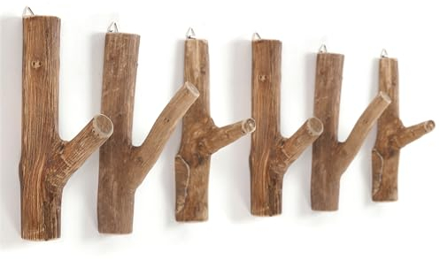 DESIGN DELIGHTS 6ER Set GARDEROBENHAKEN Limb | Teakholz Wurzel, ca. 17x10x2,5 cm (HxTxB) | Shabby Kleiderhaken