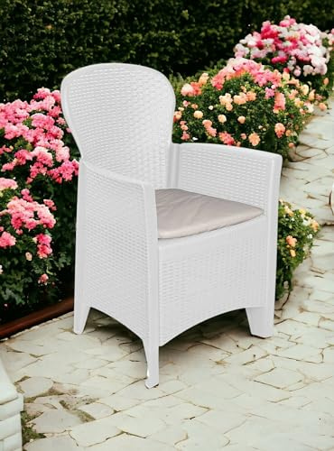 Dmora - Chaise d'extérieur Como, Siège de jardin, Fauteuil d'extérieur effet rotin, 100% Made in Italy, 59x57h85 cm, Blanc