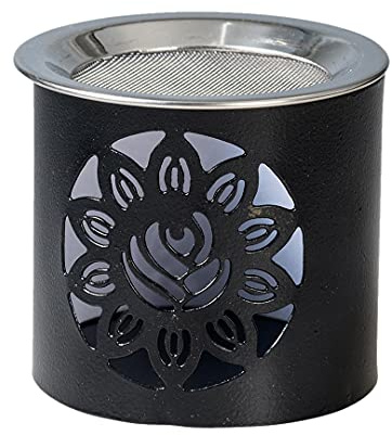NKlaus bruciatore d'incenso ferro con motivo floreale nero H 6cm tea light con setaccio per incenso 10926