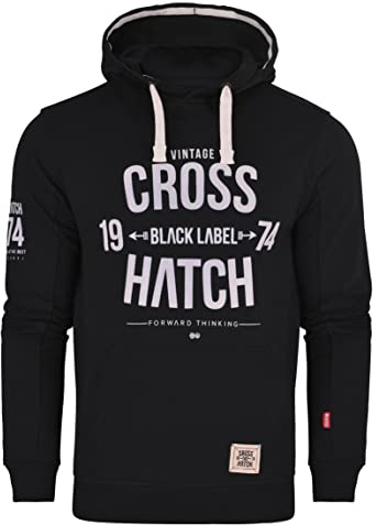 Crosshatch Mens Designer Casual Hooded Logo Top Hoody Fleece Sweatshirt Jacket Overhead Pullover Dark Black M