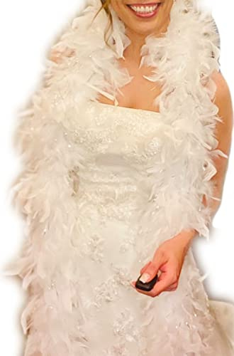 WINOK Boa à plumes blanc 100 g 200 cm, Boa blanc plumes plumes écharpe déguisement uni guirlande moelleuse pour femme enfant carnaval déguisement fête à thème