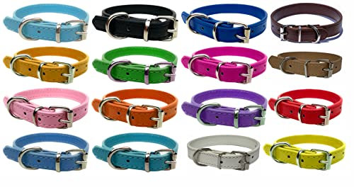 Vibrant Leather Dog Collar for Puppy, Cat, Kitten, Dogs - For Small, Medium & Large Pet Collars (Medium (28cm - 36cm Neck), Red)