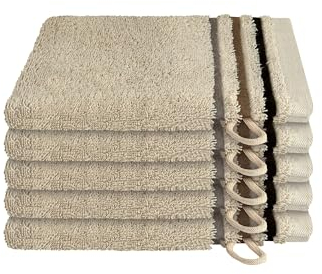 Schiesser Frottier Waschhandschuh Skyline Color im 5er Set | 100% Baumwolle aus nachhaltiger Produktion | saugstark, weich, farbecht | 16x22cm | Sand
