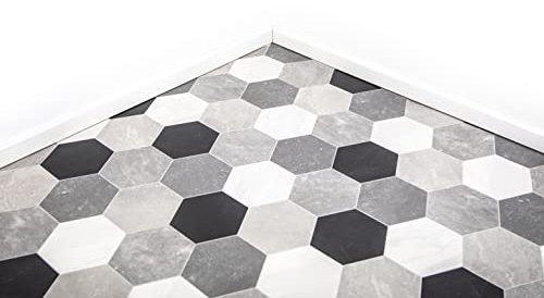 Black & White Venice Tile Vinyl Lino Roll Flooring 2m & 4m Width Bathroom Kitchen Flooring (2metres x 2metres (6ft 6 x 6ft 6))