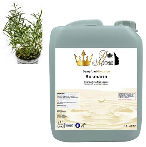 Dufte Momente | Dampfbad Emulsion 5 Liter Rosmarin | geprüfte Qualität | mit naturreinen und natürlichen ätherischen Ölen | gebrauchsfertig | vegan und ohne Tierversuche