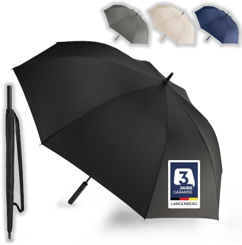 LANGENBERG Regenschirm groß mit [Ø138 CM SPANNWEITE] inkl. automatischer Öffnung - Sturmfest mit stilvollem Griff - XXL Regenschirm Herren und Damen - Stockschirm groß samt Tragehülle