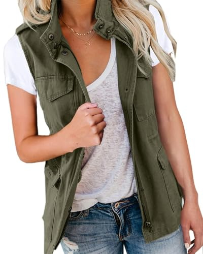 Imily Bela Chaleco cargo sin mangas para mujer, parka de entretiempo, chaqueta corta con bolsillos y cordón, chaleco de primavera y verano, ropa exterior