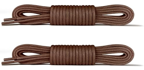 Laceter Paket med 3 runda och fina snören i vaxad bomull - skosnören för stadsskor, kläder, ersättning för skosnören, 2,4 mm tjock, 75/90/120 cm, 3 par: Brun, 60 cm - 6 trous maximum