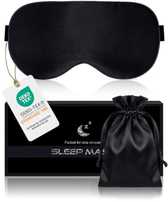 Aosun Schlafmaske Seide für Seitenschläfer, 22MM, 100% Bio Maulbeerseide, Professional 100% Lichtblockierende Schlafbrille mit Verstellbarem Band für Frauen & Herren, Schlaf Augenmaske für Reisen