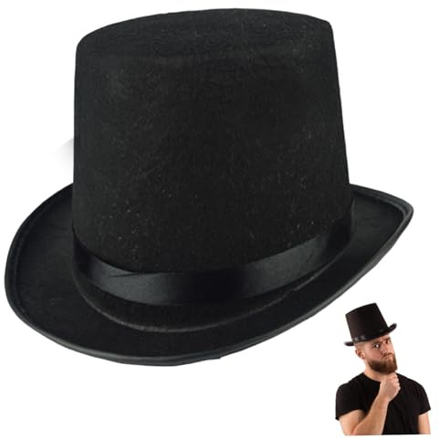 Hombo de copa, sombrero de copa negro fieltro para hombres, sombrero de copa de 6.3 pulgadas de alto, sombrero victoriano, sombrero de vestuario de mago, sombrero de cochero para la fiesta formal de