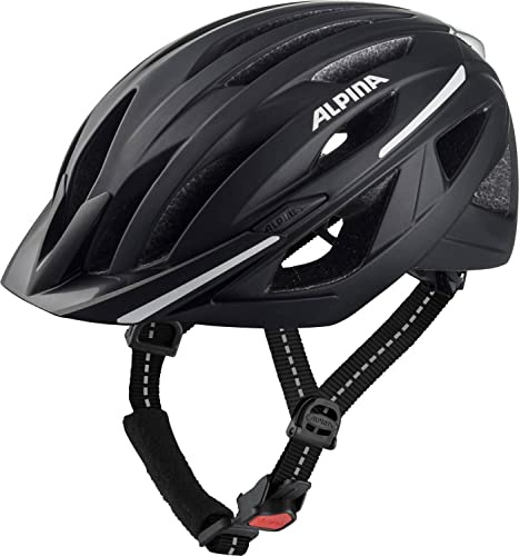 ALPINA HAGA, black matt, 58-63 cm, cykelhjälm för damer och herrar, hög säkerhet och komfort med Ergo Flex och integrerat ljus