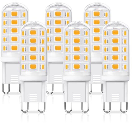 6 Pezzi Lampadina LED G9 3W, Equivalente 30-40W Lampada Alogena, 350LM Bianco Caldo 2700K, AC 220-240V, Non Dimmerabile, Lampadine LED G9 per Soggiorni, Corridoi, Camere da Letto